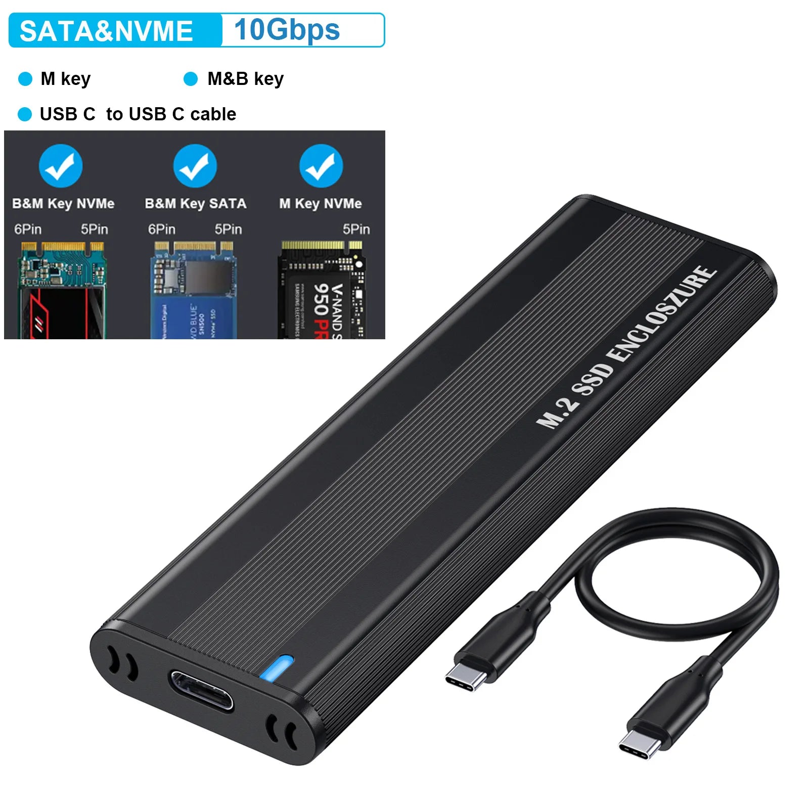 10Gbps M.2 NVMe SSD Enclosure Dual Protocol NVME SATA M.2 to USB Type C 3.1 SSD Adapter for NVME PCIE NGFF SATA SSD Disk Box