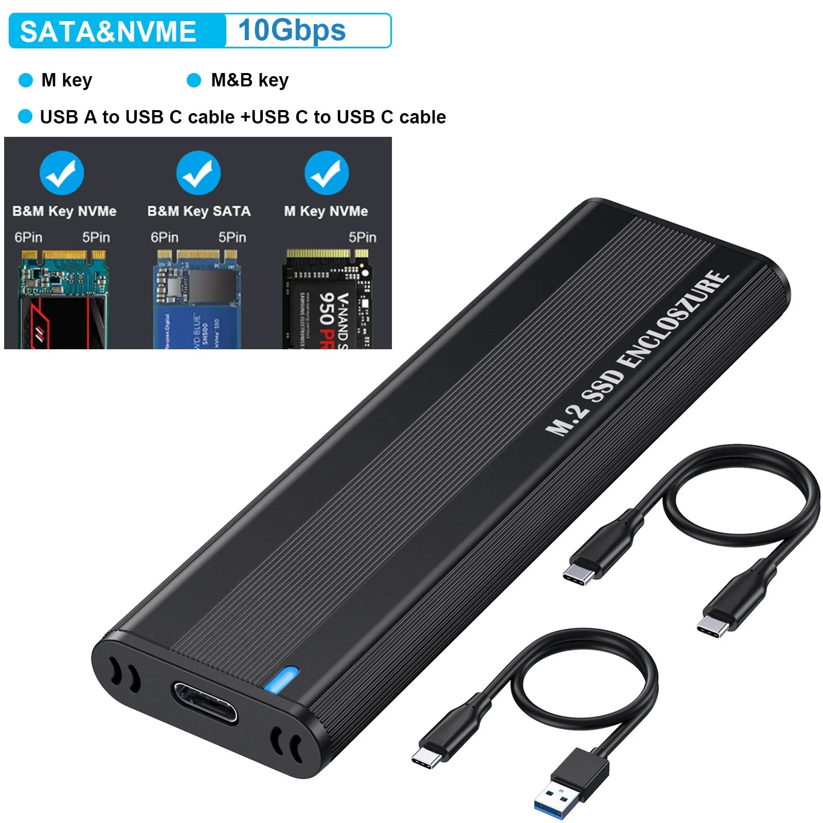 10Gbps M.2 NVMe SSD Enclosure Dual Protocol NVME SATA M.2 to USB Type C 3.1 SSD Adapter for NVME PCIE NGFF SATA SSD Disk Box