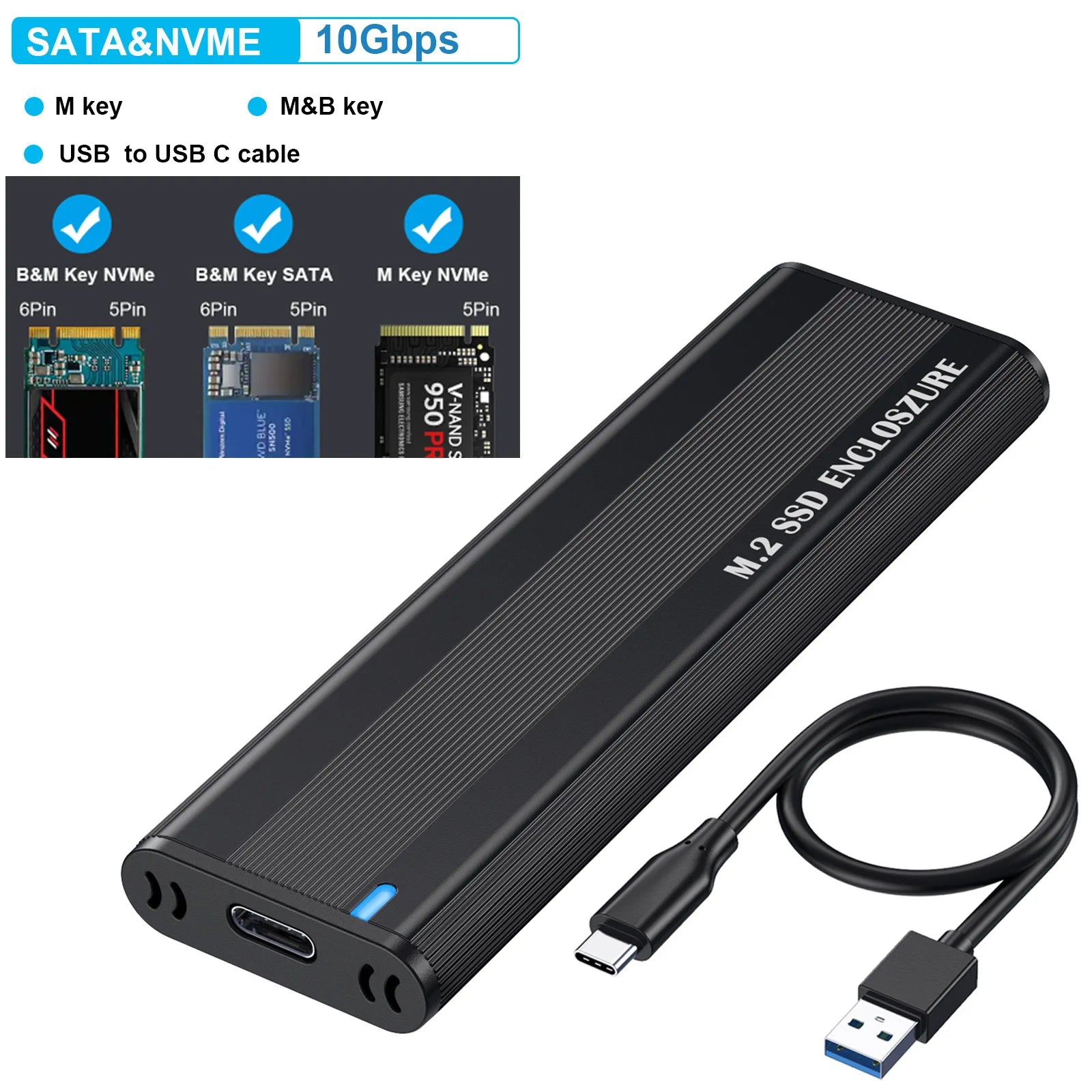 10Gbps M.2 NVMe SSD Enclosure Dual Protocol NVME SATA M.2 to USB Type C 3.1 SSD Adapter for NVME PCIE NGFF SATA SSD Disk Box