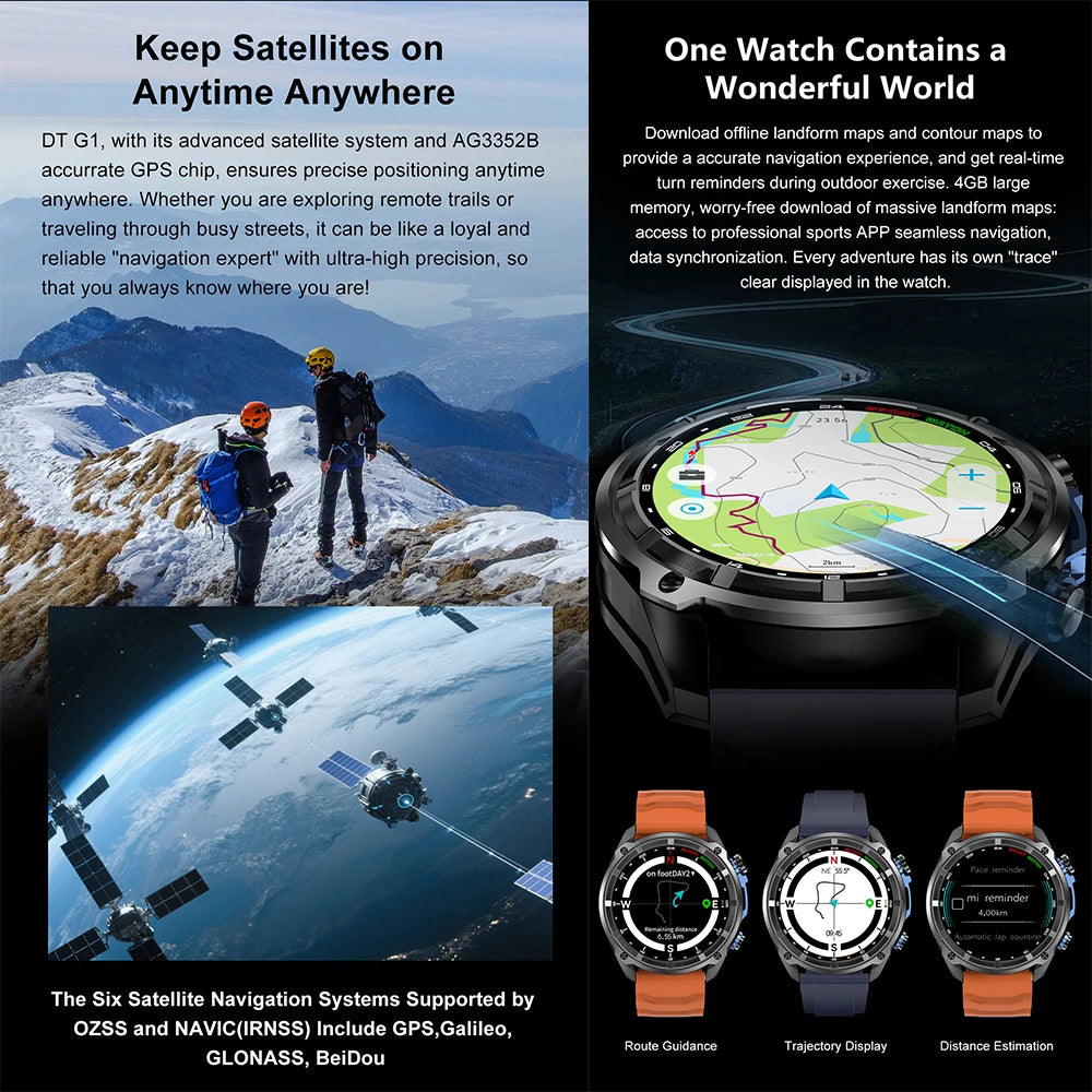 2025 New Military Bluetooth Call Smart Watch Built-in GPS Compass Barometric Altimeter 3ATM Waterproof Sports Smartwatches Men