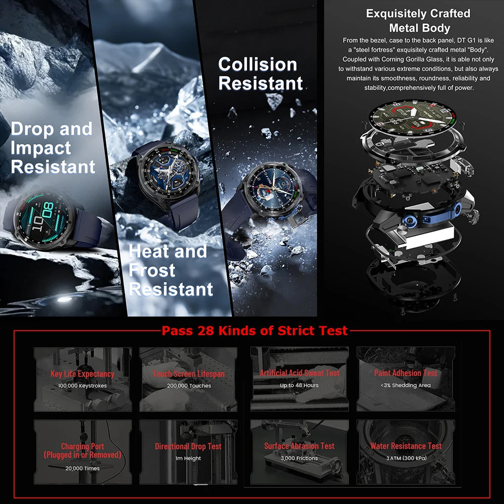 2025 New Military Bluetooth Call Smart Watch Built-in GPS Compass Barometric Altimeter 3ATM Waterproof Sports Smartwatches Men