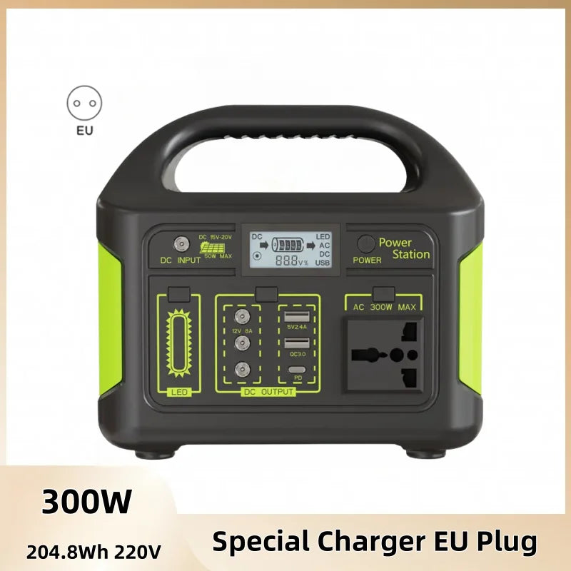 300w outdoor energy storage power supply 204.8wh/256whmovable power supply 220v 110v emergency camping style self-driving