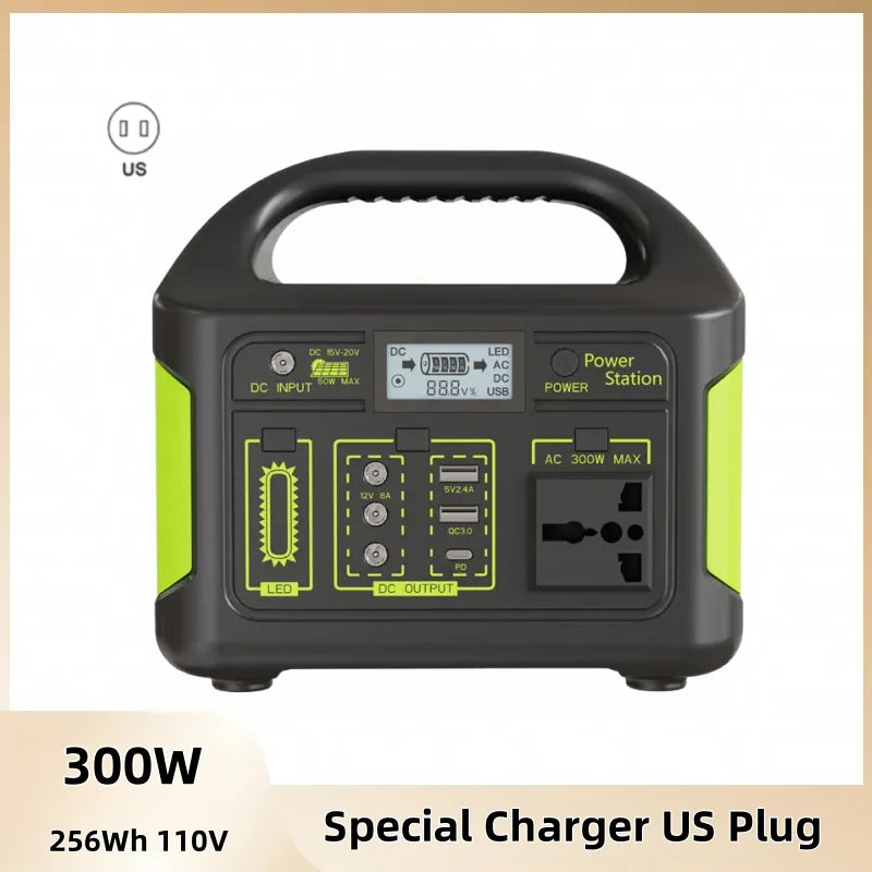 300w outdoor energy storage power supply 204.8wh/256whmovable power supply 220v 110v emergency camping style self-driving