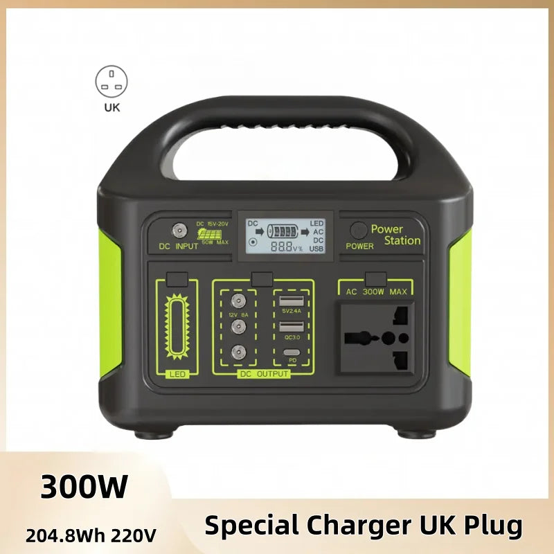 300w outdoor energy storage power supply 204.8wh/256whmovable power supply 220v 110v emergency camping style self-driving