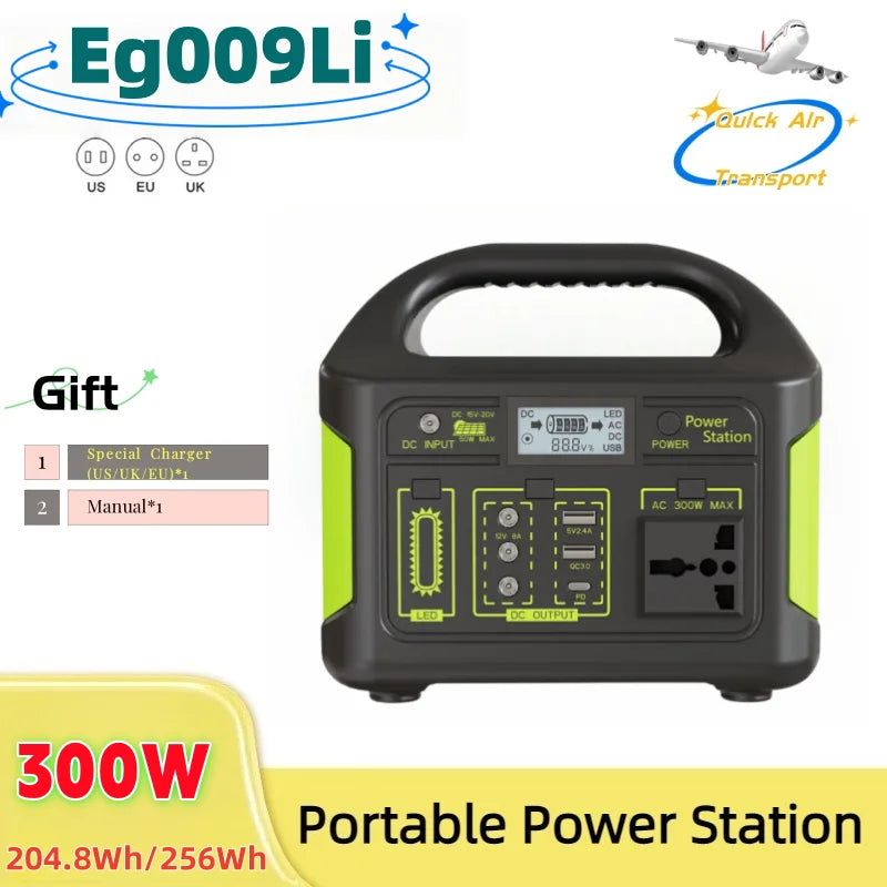 300w outdoor energy storage power supply 204.8wh/256whmovable power supply 220v 110v emergency camping style self-driving