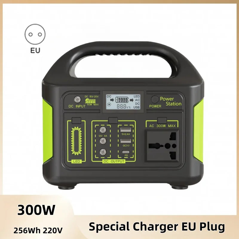 300w outdoor energy storage power supply 204.8wh/256whmovable power supply 220v 110v emergency camping style self-driving