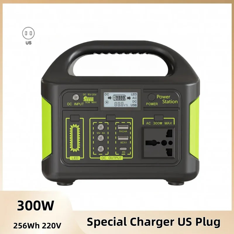 300w outdoor energy storage power supply 204.8wh/256whmovable power supply 220v 110v emergency camping style self-driving