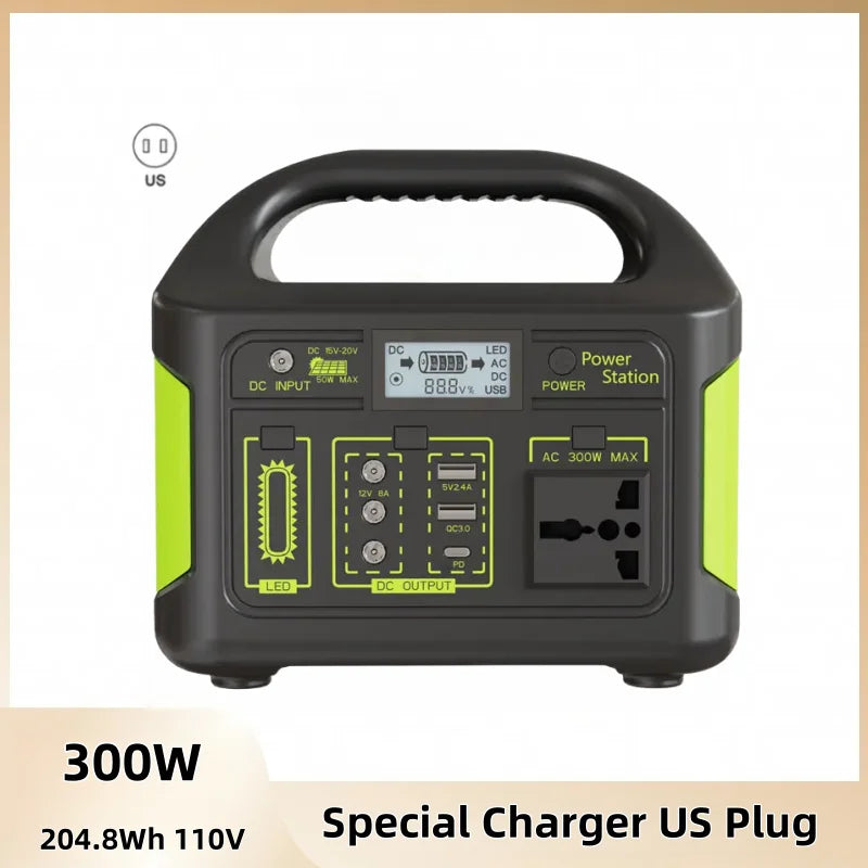 300w outdoor energy storage power supply 204.8wh/256whmovable power supply 220v 110v emergency camping style self-driving
