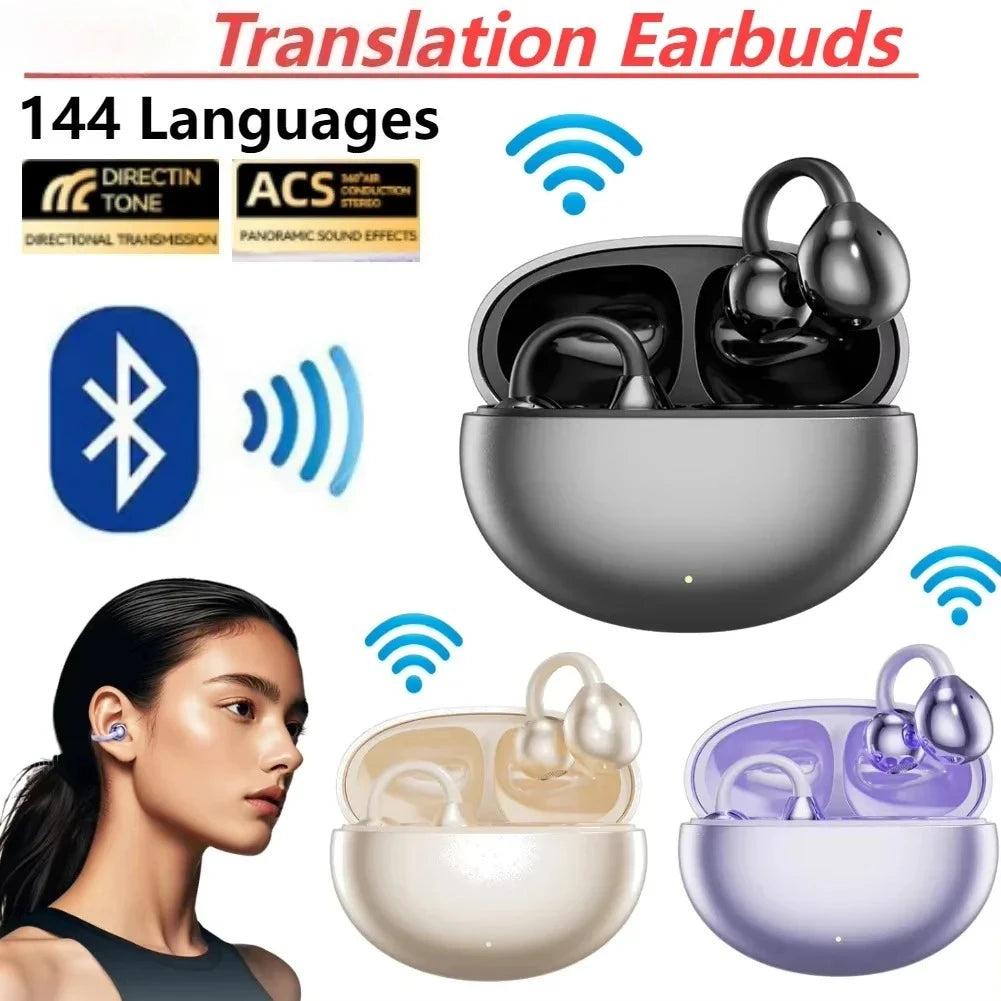 Ai Languages Translation Earbuds Open-Ear Wireless Sports Headphone 144 Languages Real-time Two-Way Translator Earphones Device