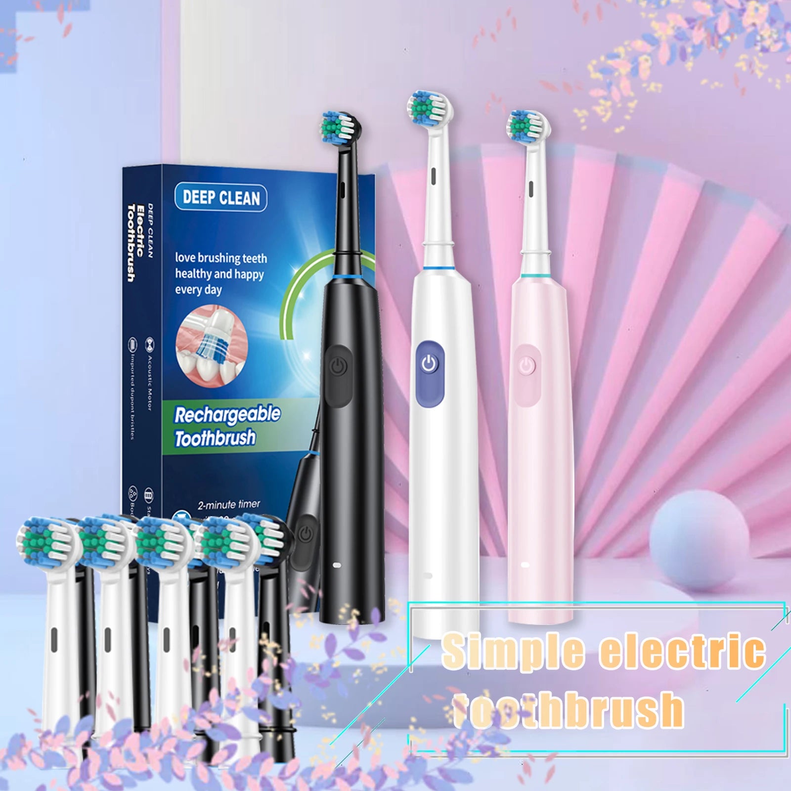 Cleaning teeth -5 charging modes for adult electric toothbrushes and 4 toothbrush heads for replacing brush heads