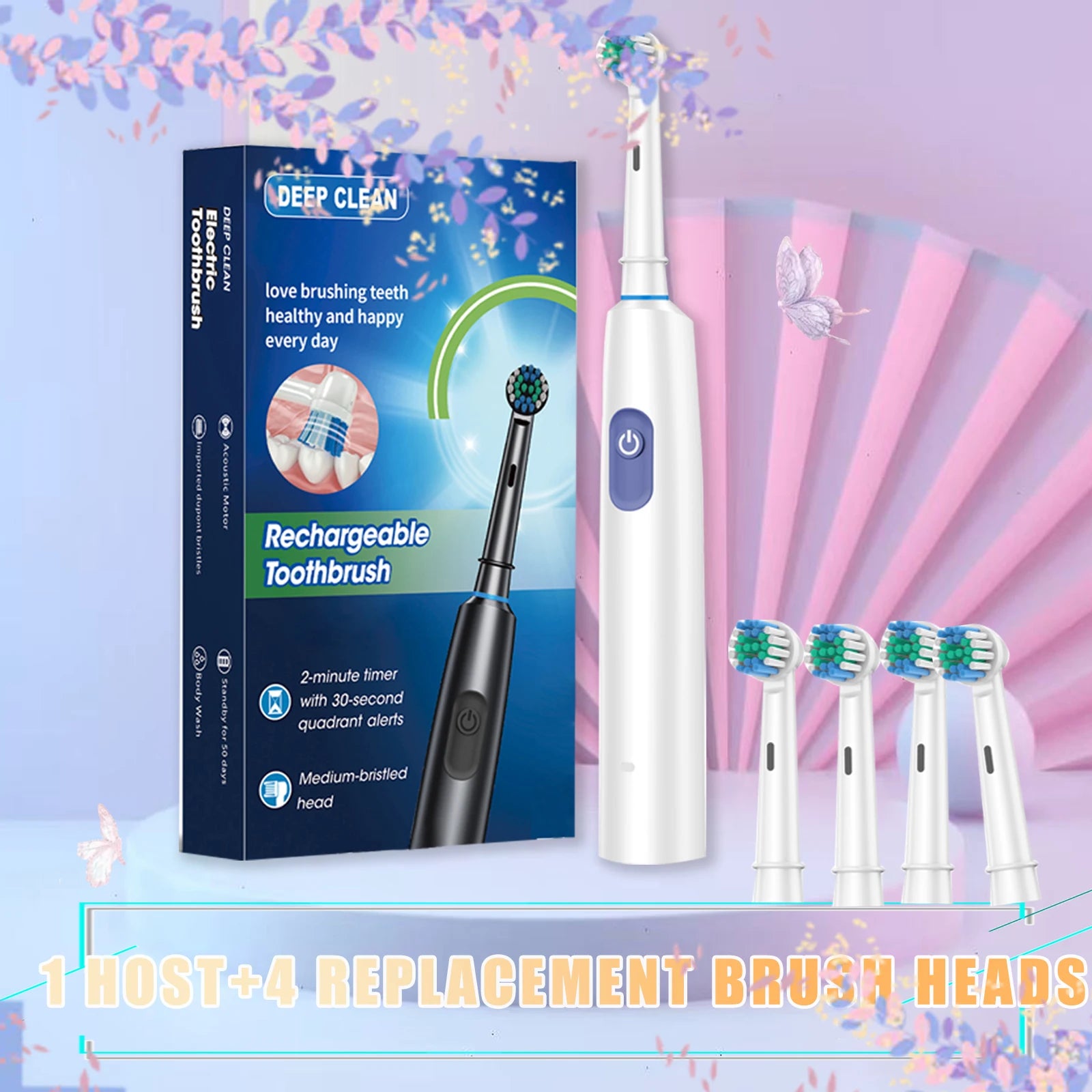 Cleaning teeth -5 charging modes for adult electric toothbrushes and 4 toothbrush heads for replacing brush heads