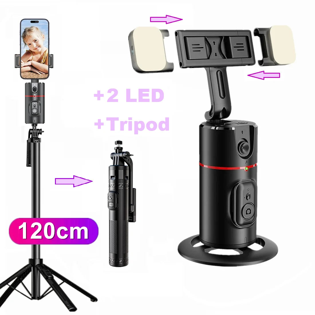 Desktop Auto Face Tracking Gimbals Wireless 360° Rotation Phone Holder Selfie Stick Tripod Stand for Live Streaming Vlog Video