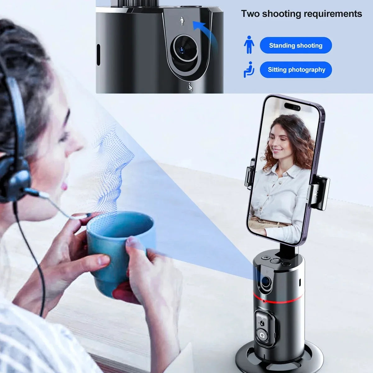 Desktop Auto Face Tracking Gimbals Wireless 360° Rotation Phone Holder Selfie Stick Tripod Stand for Live Streaming Vlog Video
