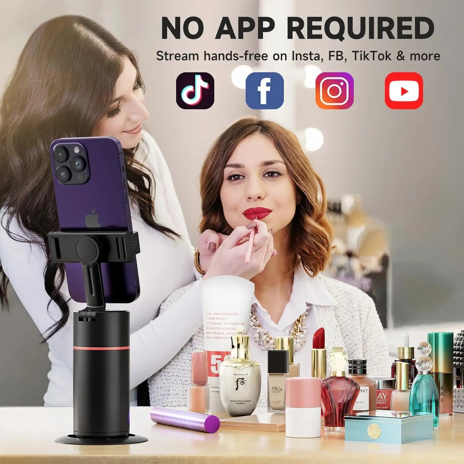 Desktop Auto Face Tracking Gimbals Wireless 360° Rotation Phone Holder Selfie Stick Tripod Stand for Live Streaming Vlog Video