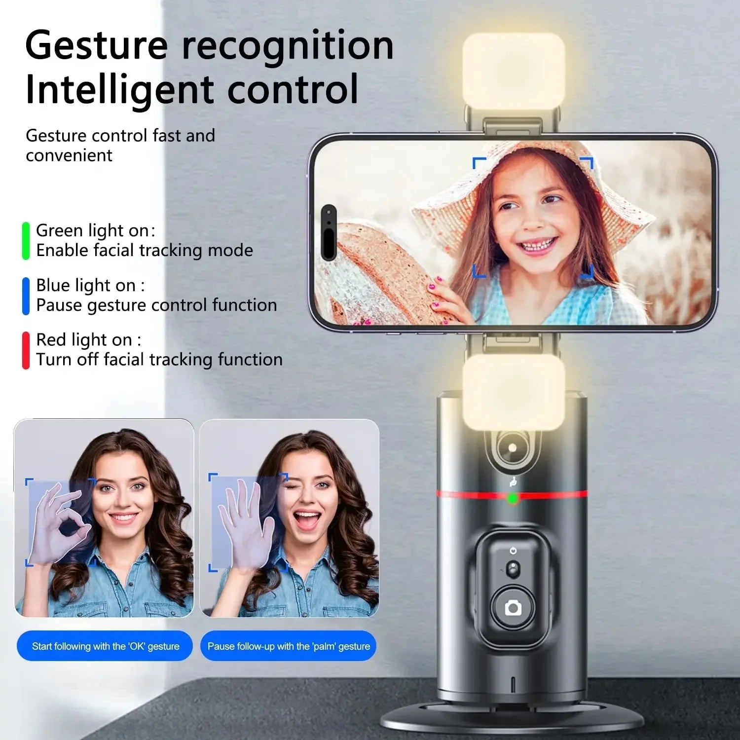 Desktop Auto Face Tracking Gimbals Wireless 360° Rotation Phone Holder Selfie Stick Tripod Stand for Live Streaming Vlog Video