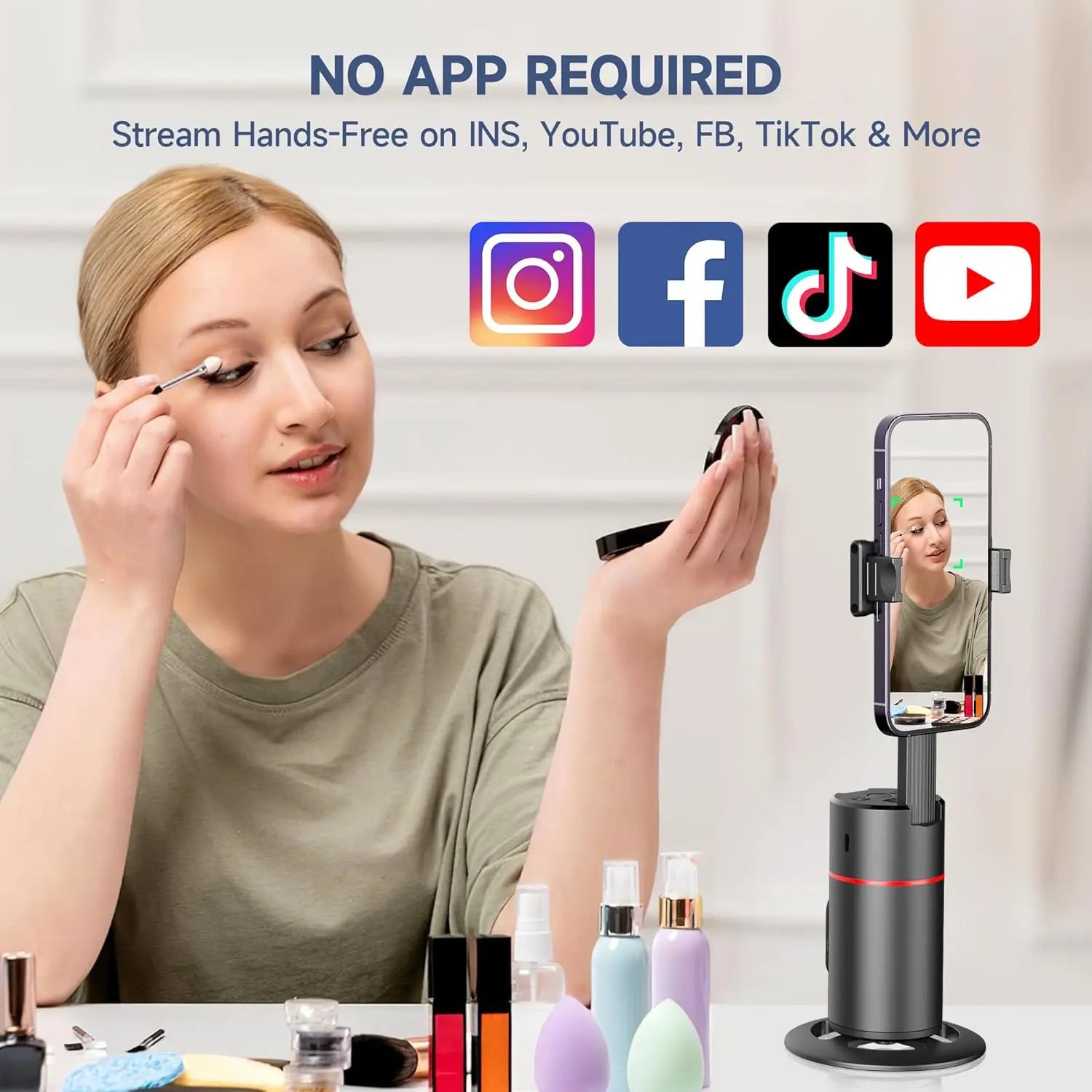 Desktop Auto Face Tracking Gimbals Wireless 360° Rotation Phone Holder Selfie Stick Tripod Stand for Live Streaming Vlog Video