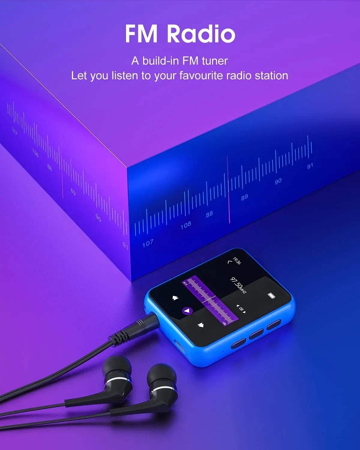 MP3 Player with Bluetooth 5.0 Portable HiFi Lossless Sound MP3 Music Player and FM Radio Recorder E-Book 2.4 inch Screen Maximum