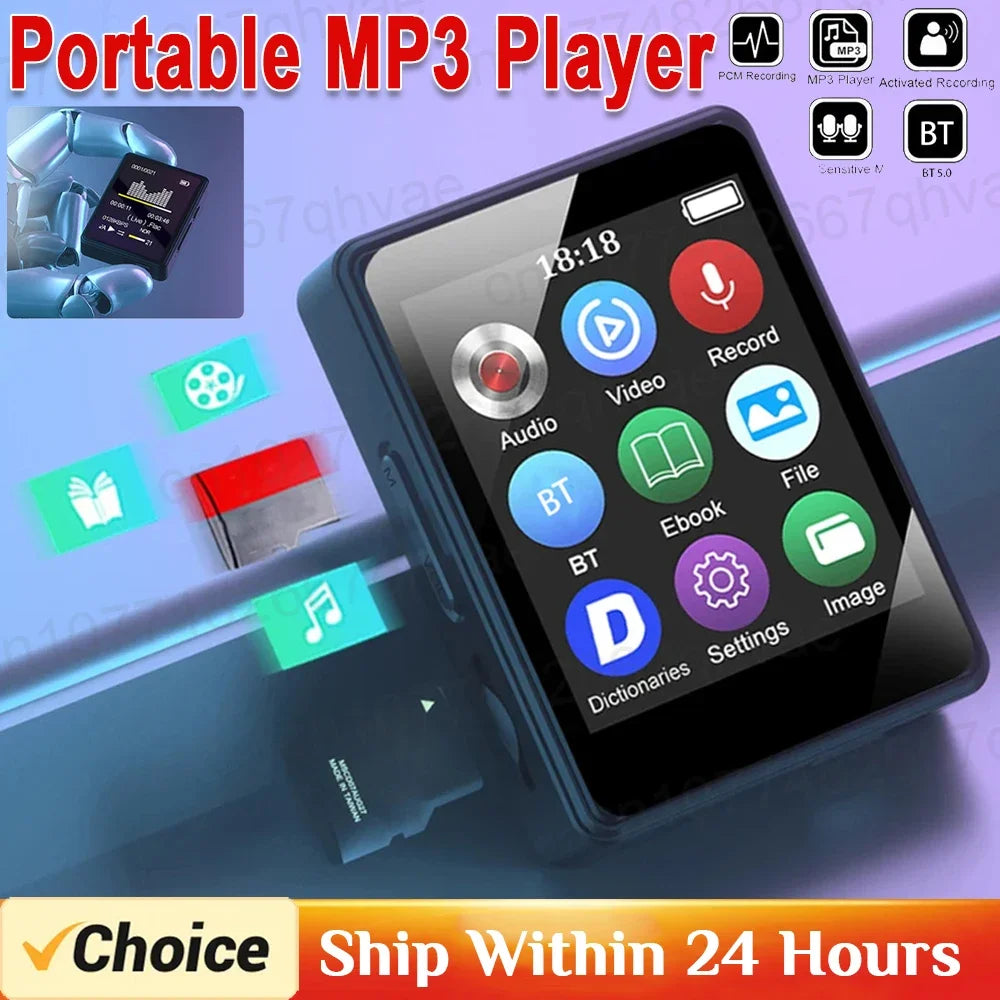 Portable MP3 Player Bluetooth 5.0 Music Stereo Speaker Mini MP3 Video Playback With TFT Screen TYPE-C Charging 8/16/32/64GB