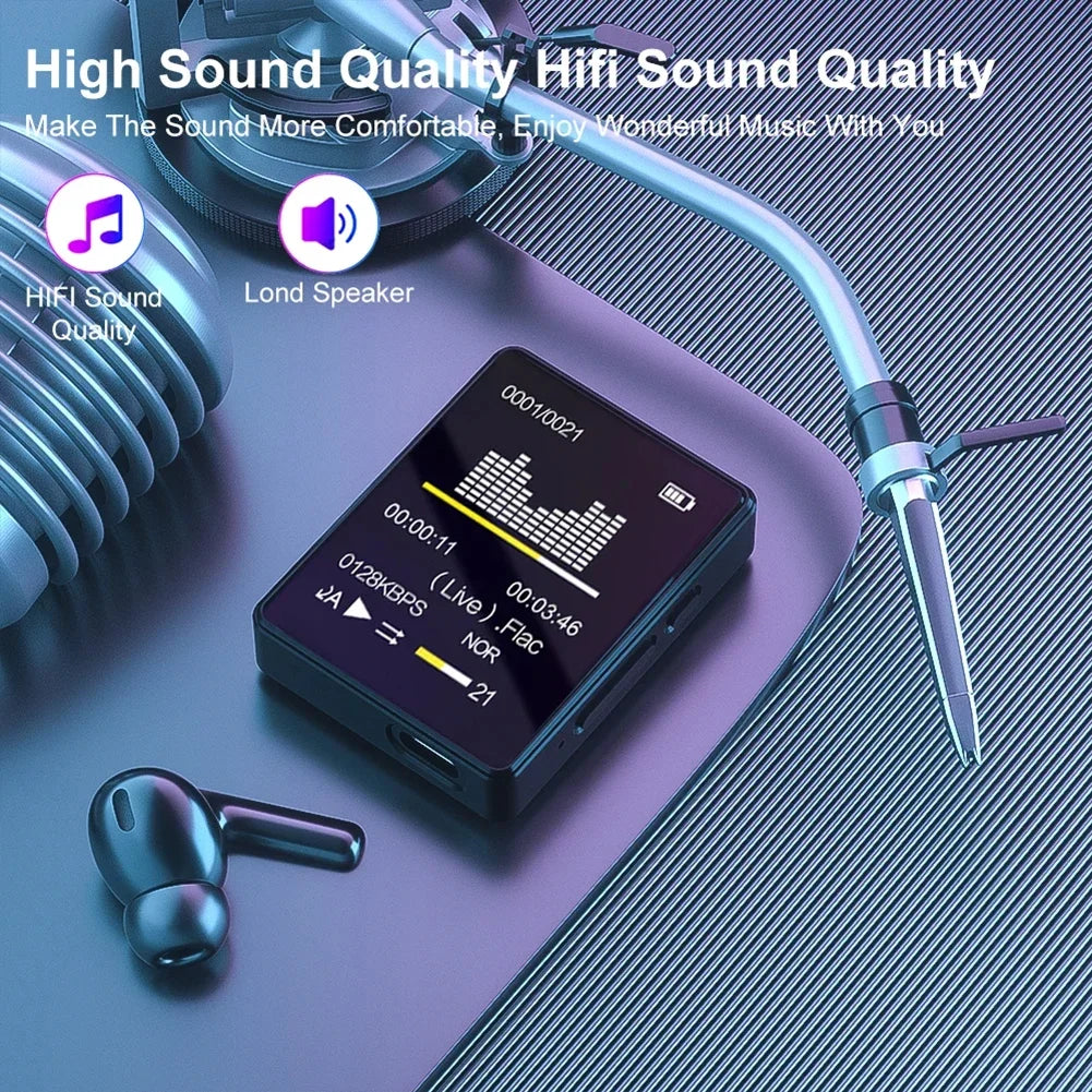 Portable MP3 Player Bluetooth 5.0 Music Stereo Speaker Mini MP3 Video Playback With TFT Screen TYPE-C Charging 8/16/32/64GB