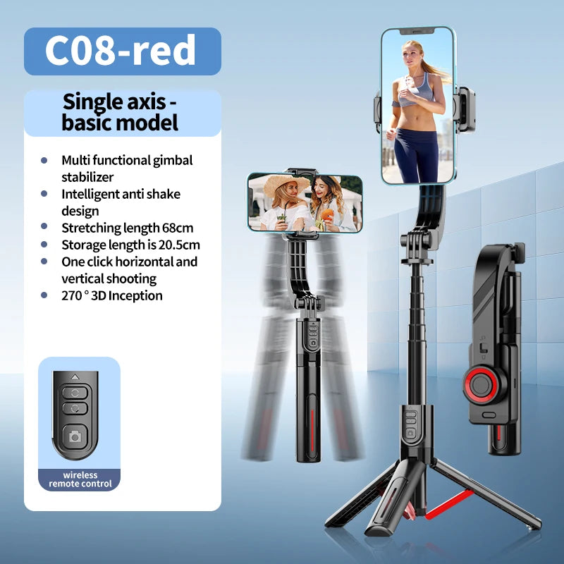 Roreta 2025 NEW Gimbal Stabilizer Selfie Stick Foldable Wireless Tripod with Bluetooth Shutter Monopod for IOS Android