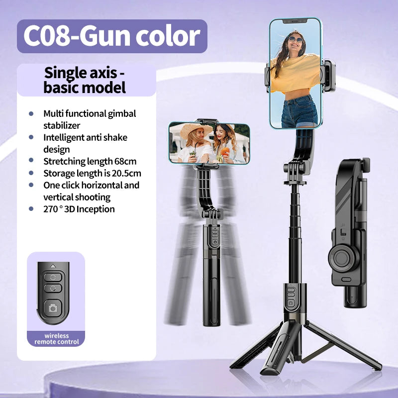 Roreta 2025 NEW Gimbal Stabilizer Selfie Stick Foldable Wireless Tripod with Bluetooth Shutter Monopod for IOS Android