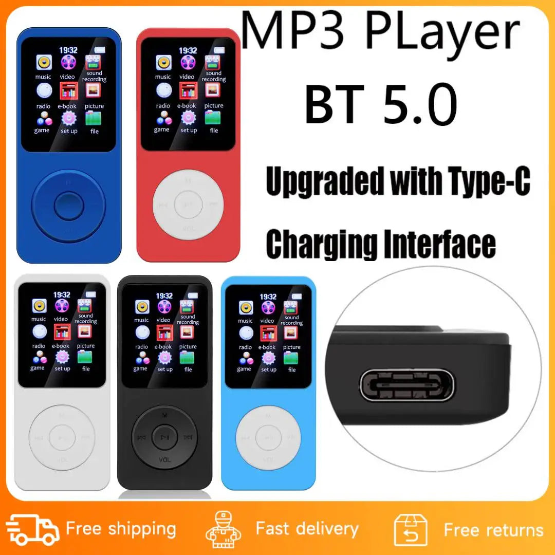 MP3 Player 1.8 in Screen HiFi Lossless Music Player Bluetooth-Compatible 5.0 Sports MP3 Player Support FM Radio E-Book Recording