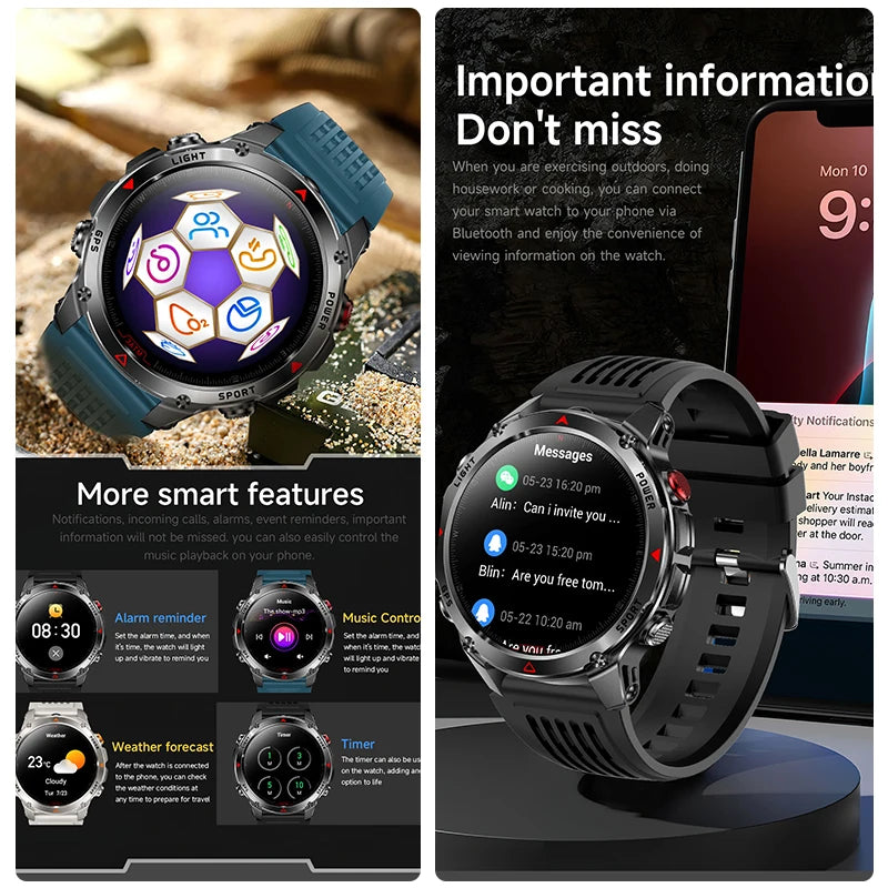 2025 New Professional GPS Sports Smart Watch Men 1.46"HD Screen 3ATM Compass  Popular Outdoors Bluetooth Call Men Smart Watch