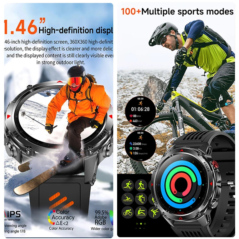 2025 New Professional GPS Sports Smart Watch Men 1.46"HD Screen 3ATM Compass  Popular Outdoors Bluetooth Call Men Smart Watch