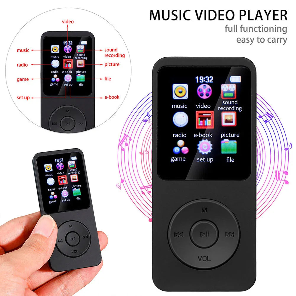 MP3 Player 1.8 in Screen HiFi Lossless Music Player Bluetooth-Compatible 5.0 Sports MP3 Player Support FM Radio E-Book Recording