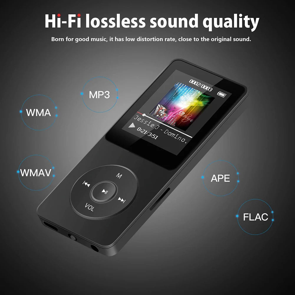 MP3 Player 1.8 in Screen HiFi Lossless Music Player Bluetooth-Compatible 5.0 Sports MP3 Player Support FM Radio E-Book Recording