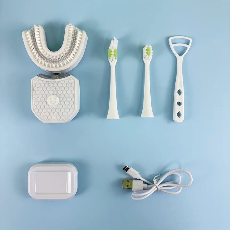 U Shape Tooth Brush Wireless Electric Adult Sonic Toothbrush Portable 360° Oral Cleaner Tongue Scraper