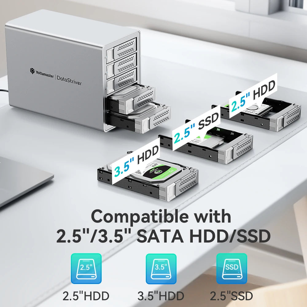 Yottamaster 10Gbps 2.5/3.5"SATA HDD SSD Enclosure Type C HD External Case USB3.1 Daisy Chain Hard Drive Storage Box for Game PC