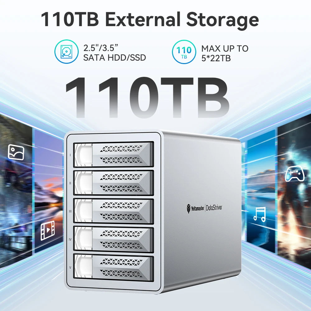 Yottamaster 10Gbps 2.5/3.5"SATA HDD SSD Enclosure Type C HD External Case USB3.1 Daisy Chain Hard Drive Storage Box for Game PC