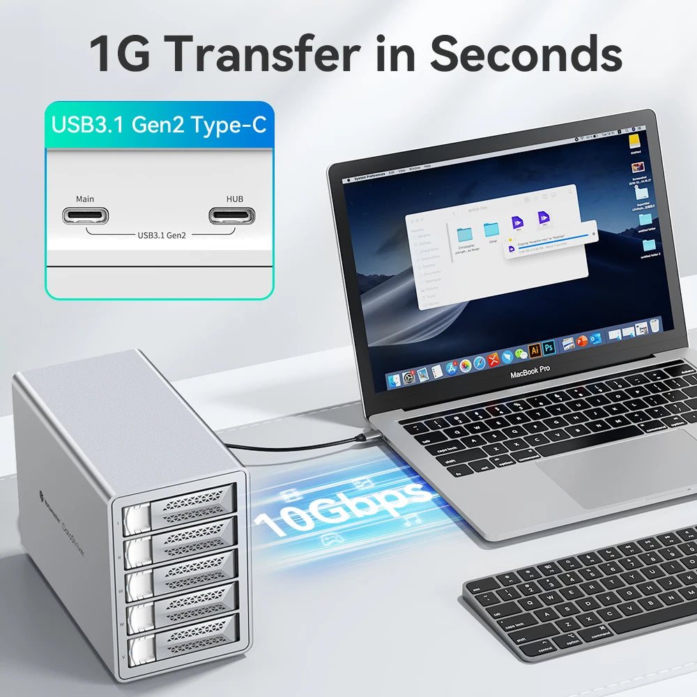 Yottamaster 10Gbps 2.5/3.5"SATA HDD SSD Enclosure Type C HD External Case USB3.1 Daisy Chain Hard Drive Storage Box for Game PC